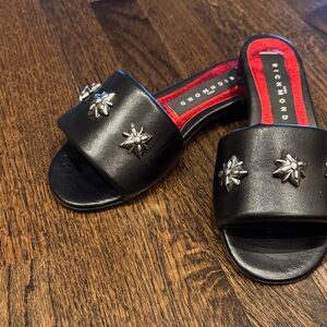 Richmond Black Leather Slide Sandals with Silver Studs